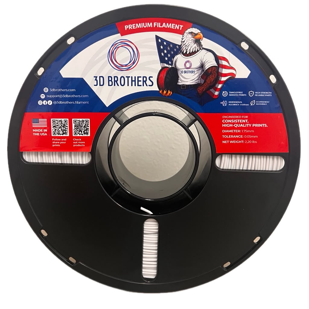 PCTG Tough Filament 1.75mm WHITE – Made in USA | 1kg Spool | 3D Brothers USA