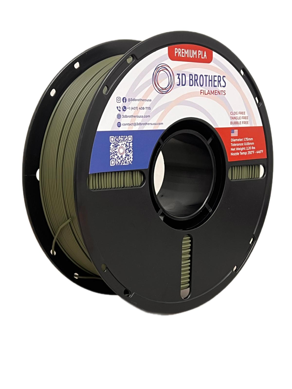 High Speed PLA Filament 1.75mm MILITARY GREEN – Made in USA | 1kg Spool | 3D Brothers USA