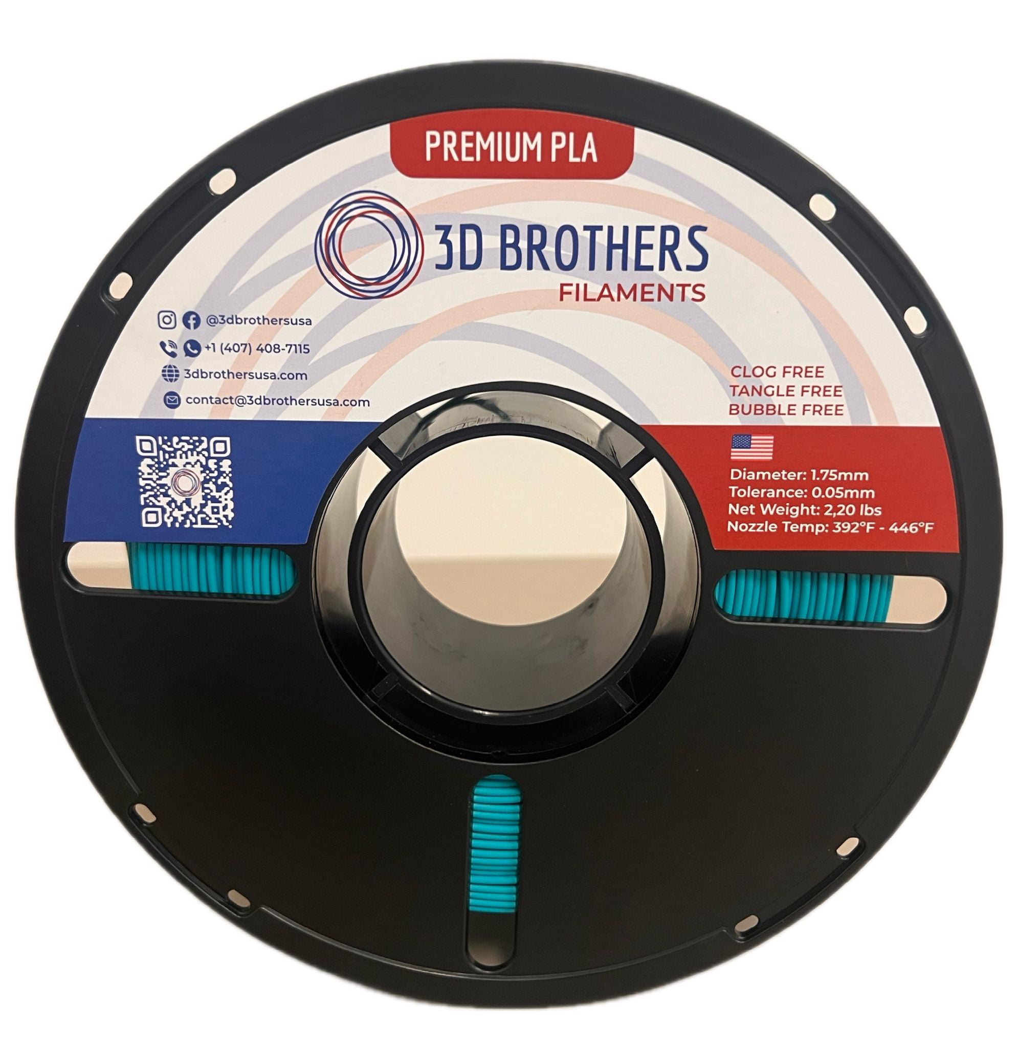 High Speed PLA Filament 1.75mm TEAL – Made in USA | 1kg Spool | 3D Brothers USA