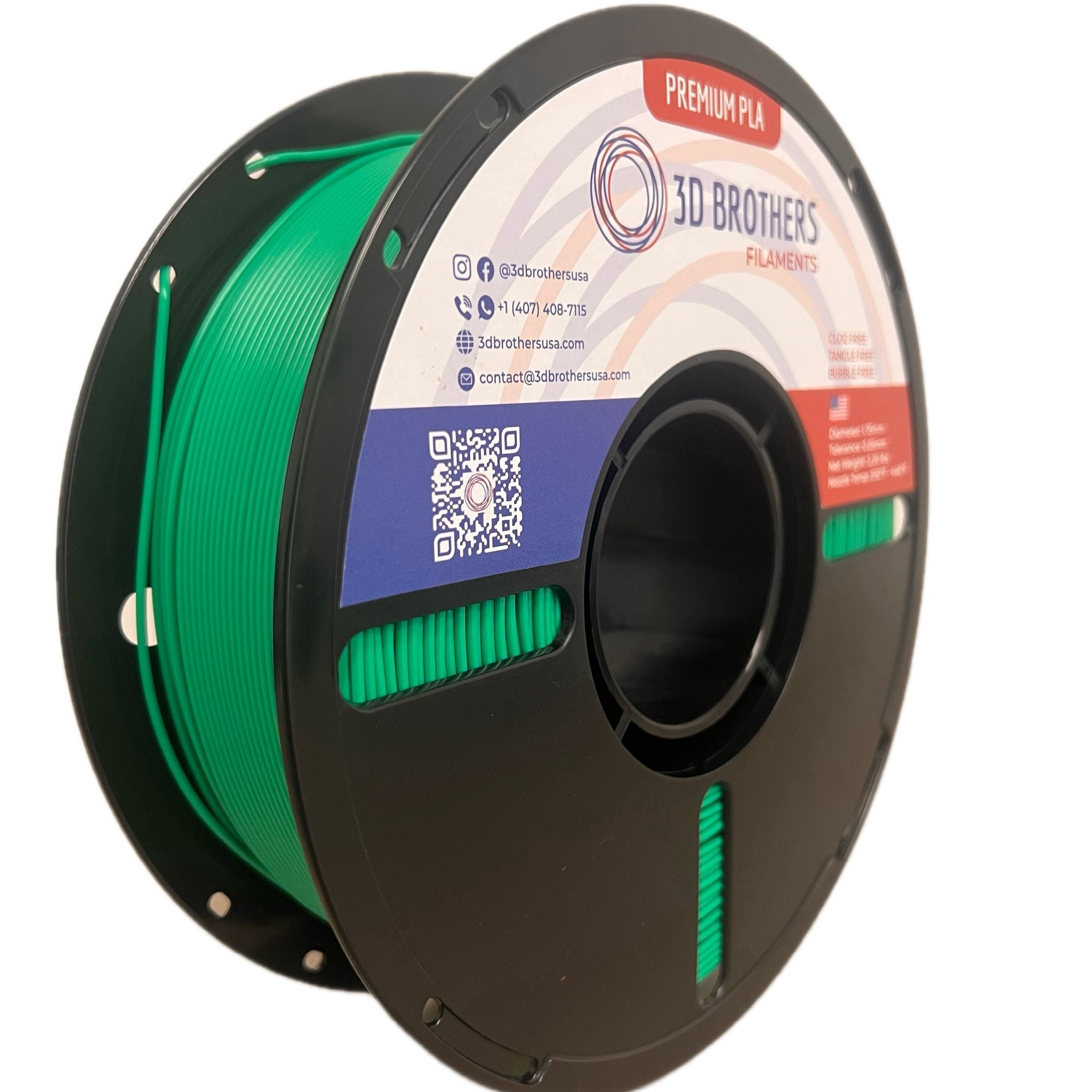 High Speed PLA Filament 1.75mm GREEN – Made in USA | 1kg Spool | 3D Brothers USA