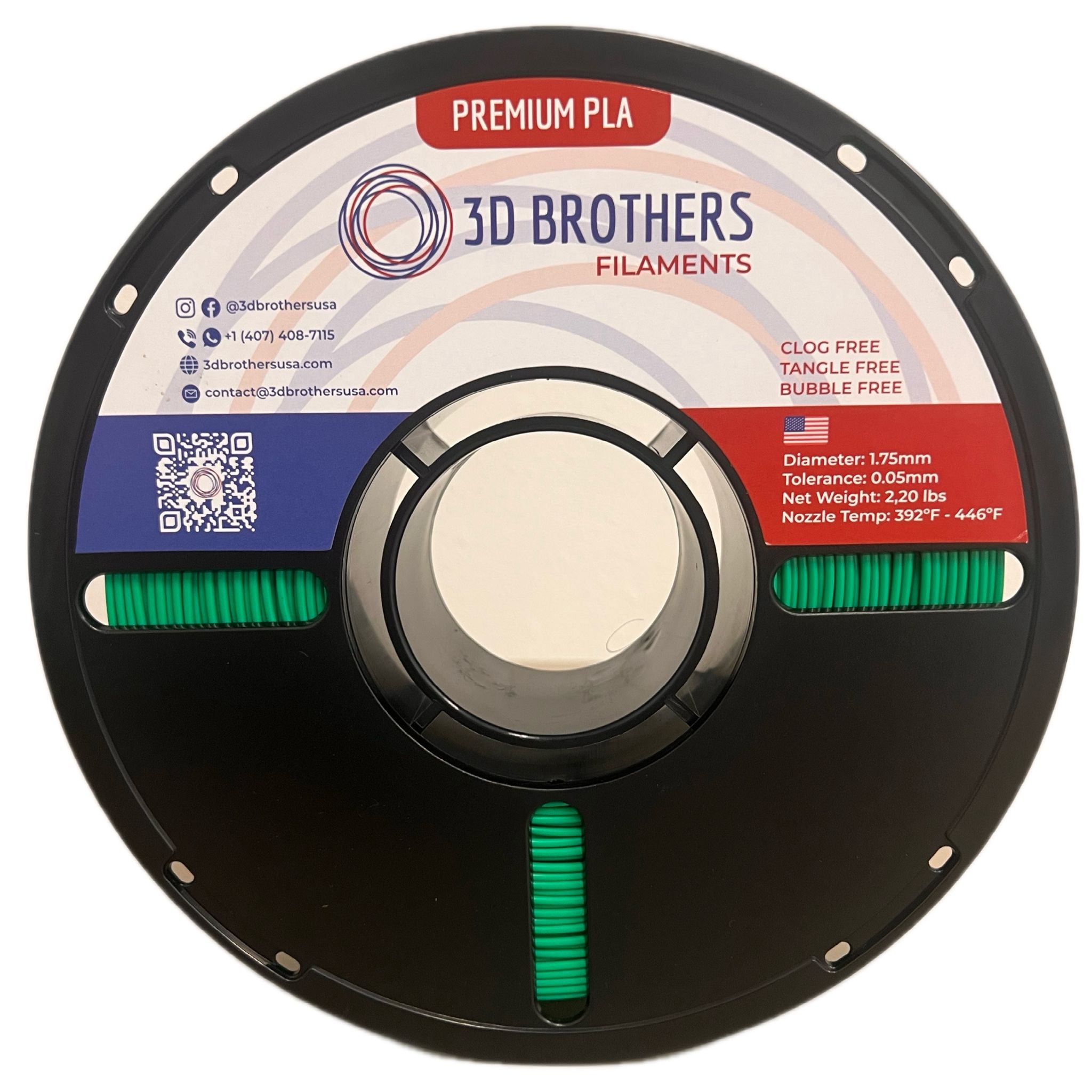 High Speed PLA Filament 1.75mm DARK GREEN – Made in USA | 1kg Spool | 3D Brothers USA