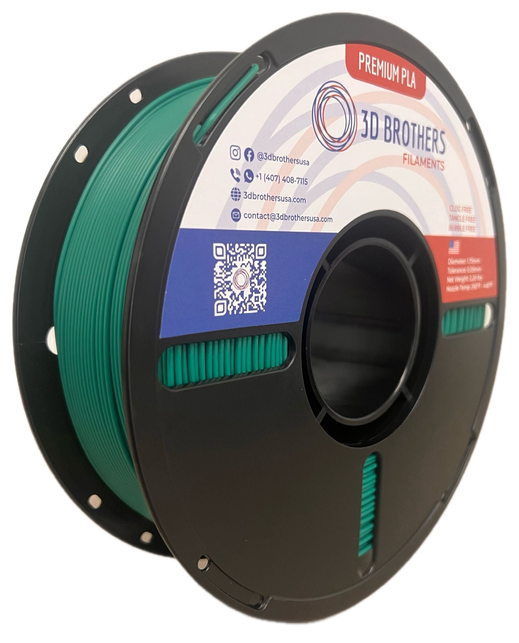 High Speed PLA Filament 1.75mm DARK GREEN – Made in USA | 1kg Spool | 3D Brothers USA
