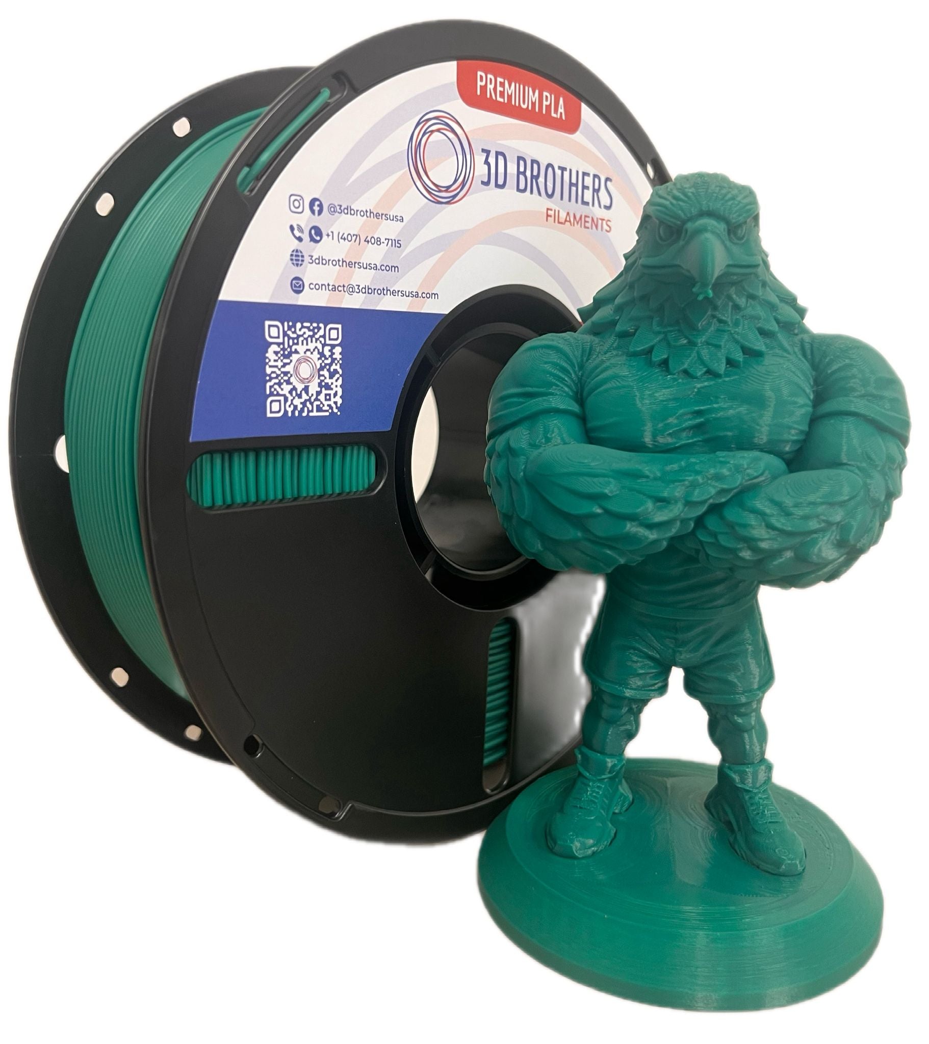 High Speed PLA Filament 1.75mm DARK GREEN – Made in USA | 1kg Spool | 3D Brothers USA