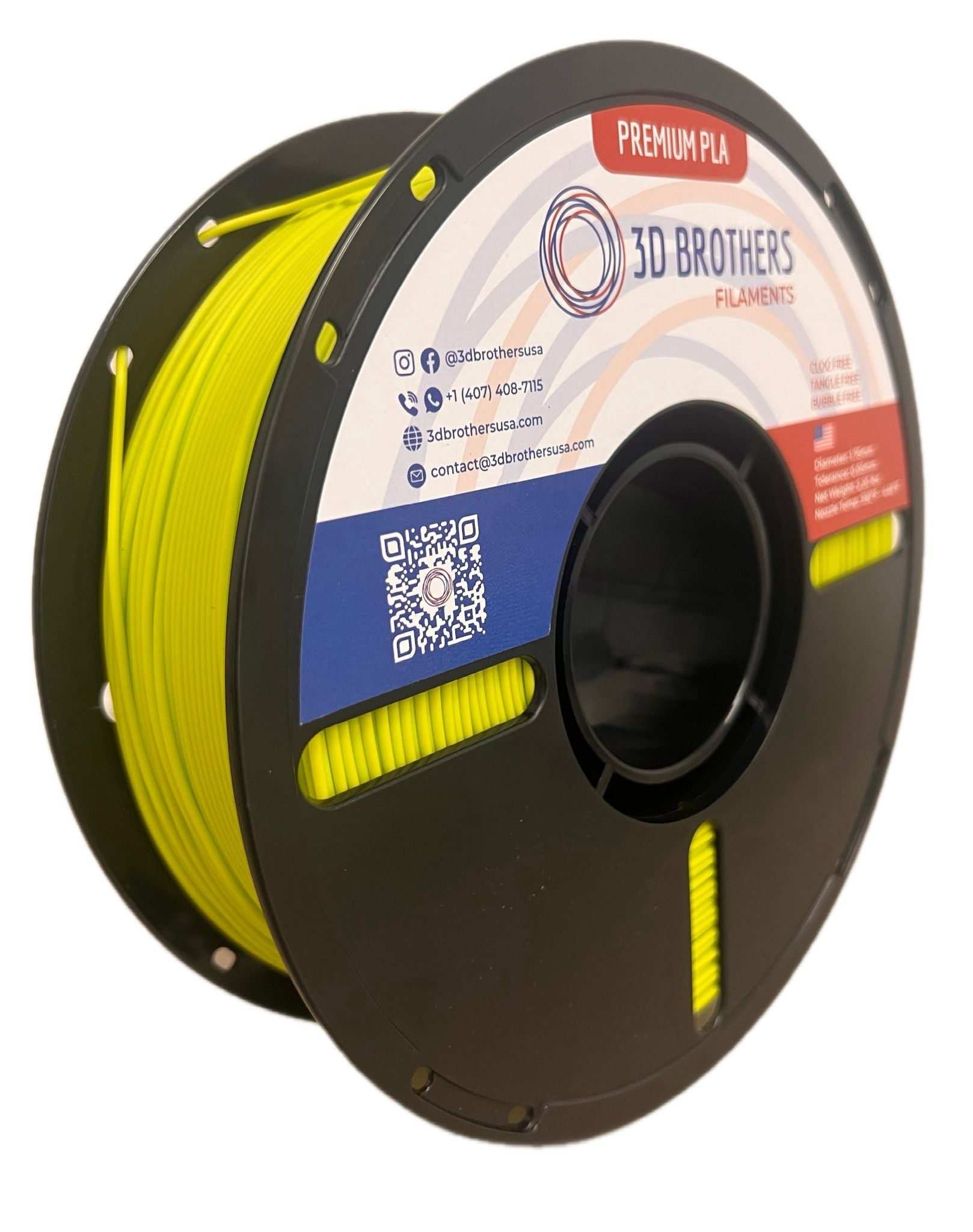 High Speed PLA Filament 1.75mm YELLOW GREEN – Made in USA | 1kg Spool | 3D Brothers USA