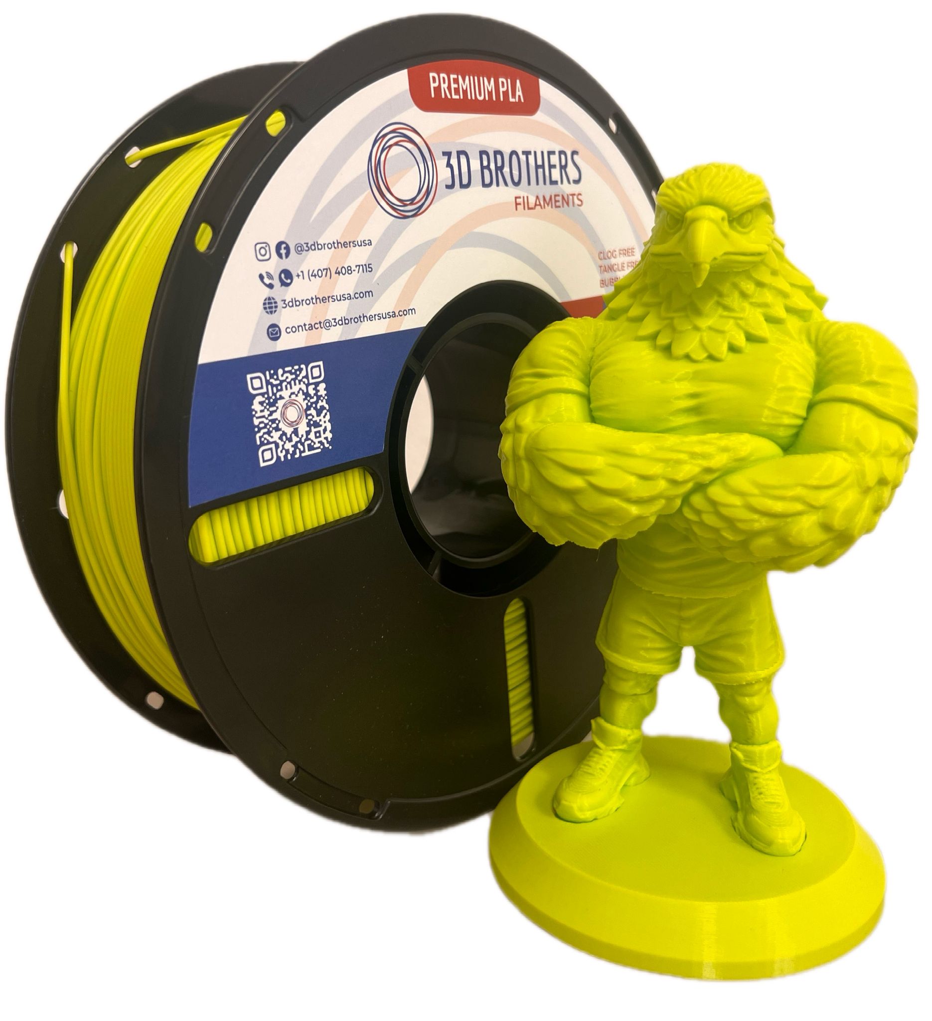 High Speed PLA Filament 1.75mm YELLOW GREEN – Made in USA | 1kg Spool | 3D Brothers USA